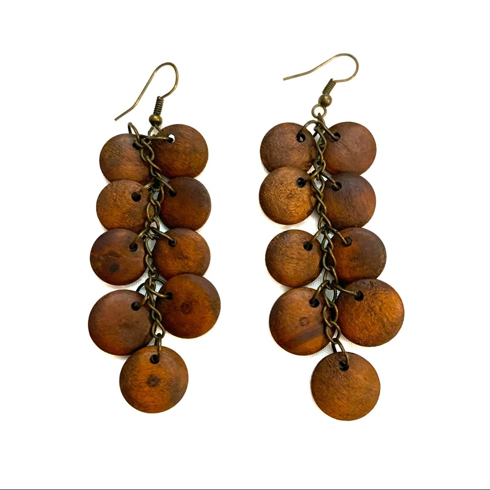 Faux wood dangle earrings, light weight
